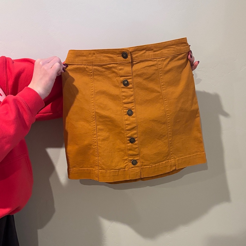 Button-Front Mustard Skirt